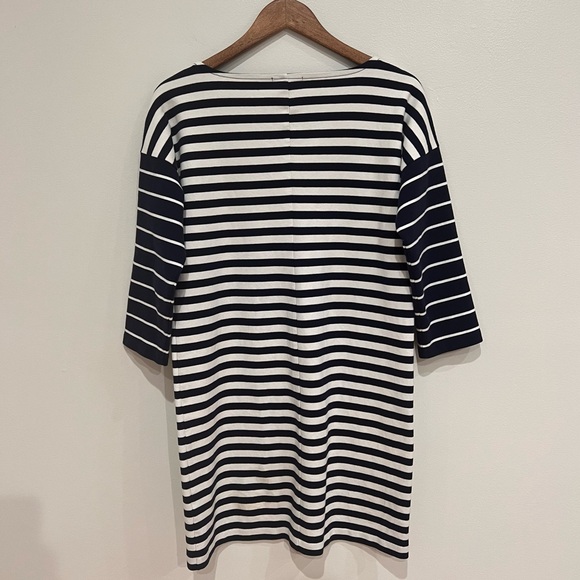 J. Crew Striped Relaxed Cotton Shift Mini Dress, Navy Blue White 3/4 sleeve, S - Picture 7 of 11